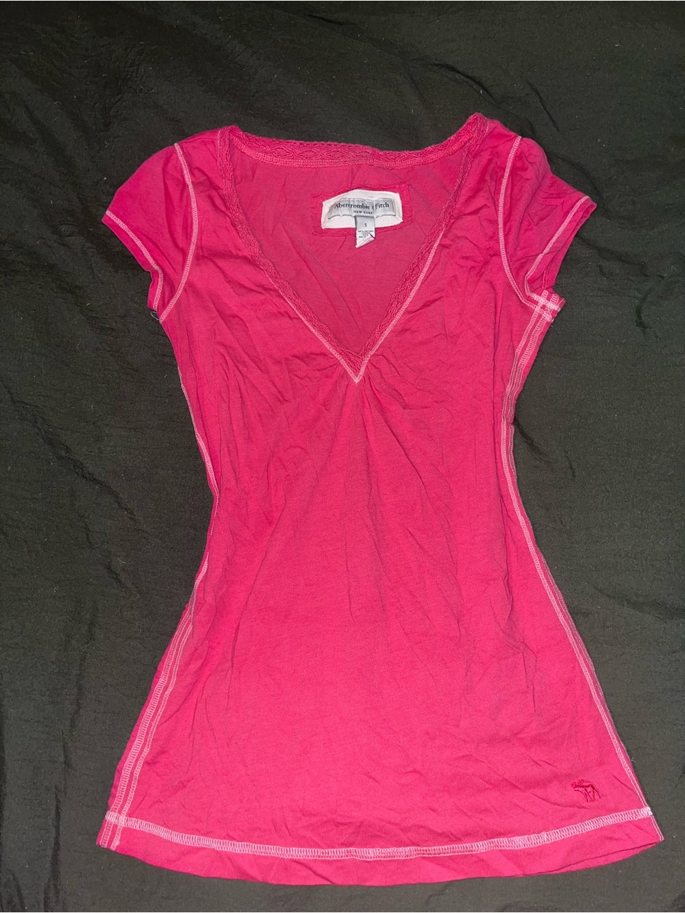 Abercrombie & Fitch Hot Pink V‑Neck Cap Sleeve Tee